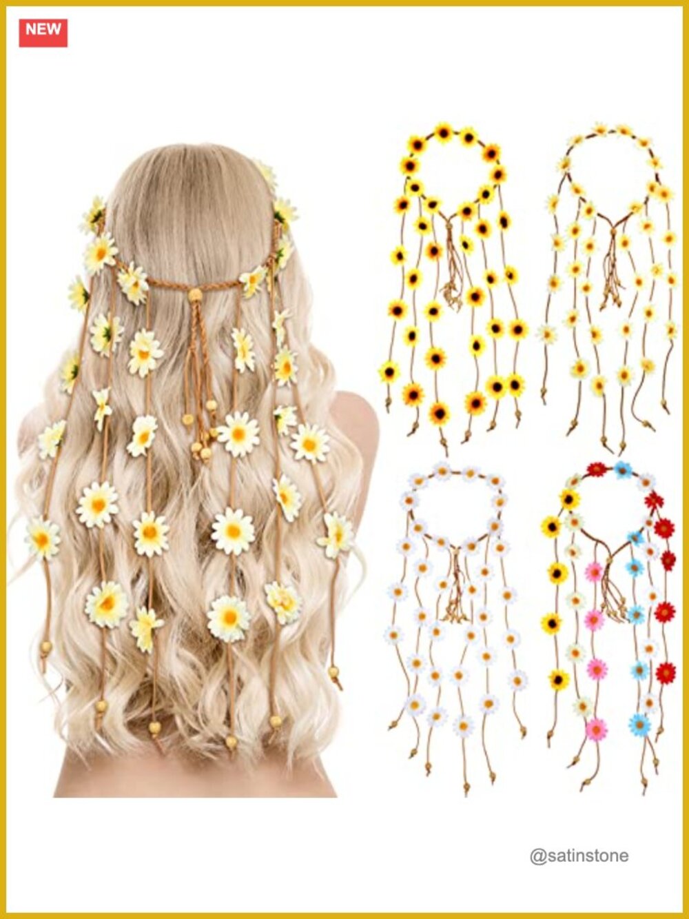 Hippie Flower Headband Crown Tassel Daisy Adjustable Hair Accessories